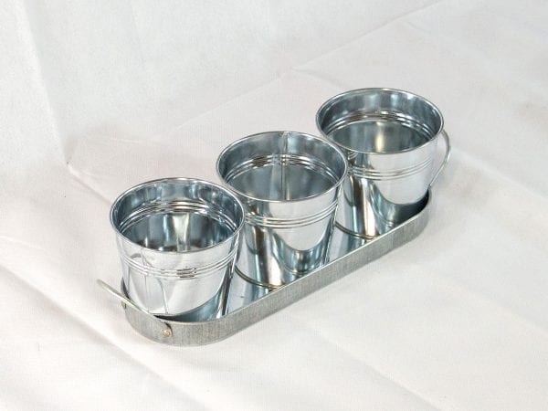 Small Tin Tray with 3 Tin Buckets